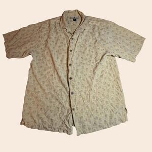 Tommy Bahama Vintage Men's Silk Palm Tree Print Yellow Button Up Shirt‎ Size M